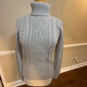 Ralph Lauren Cable Knit Turtleneck Sweater - Soft Gray - Size Petite Medium